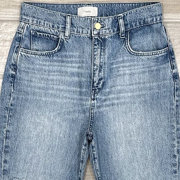 Triarchy Stove Pipe High-Rise Destroyed Distressed Jeans in Light Indigo Denim - Picture 7 of 16